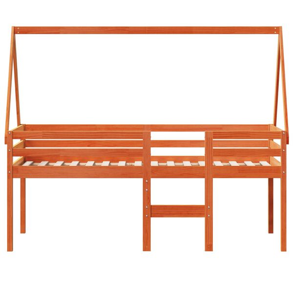 vidaXL Cama alta com telhado 90x200 cm pinho maciço castanho-mel