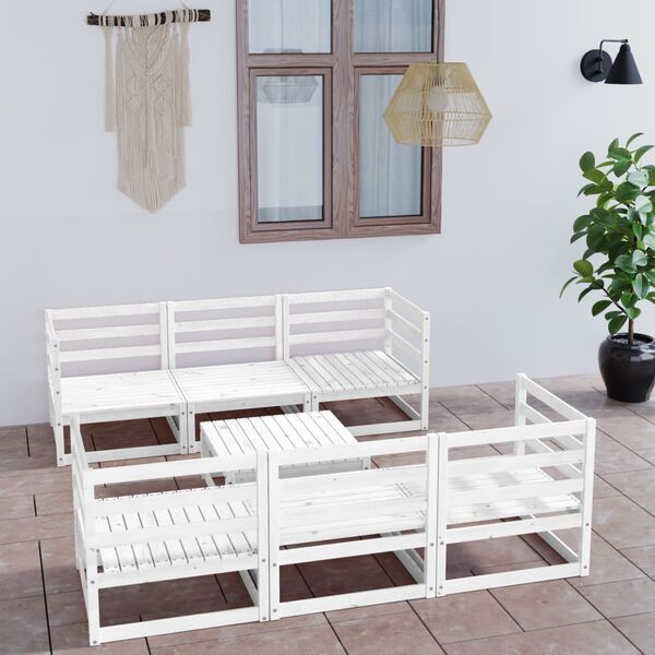 vidaXL 7 pcs conjunto lounge de jardim pinho maci&ccedil;o branco