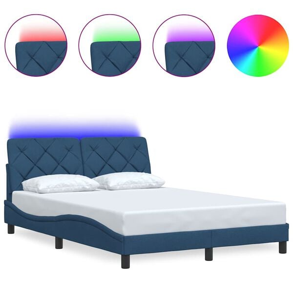 vidaXL Estrutura de cama com LED sem colch&atilde;o 140x190 cm tecido azul