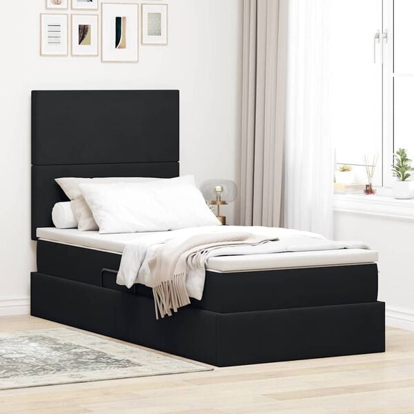 vidaXL Cama com arruma&ccedil;&atilde;o e colch&atilde;o Preto 90 x 200 cm Veludo