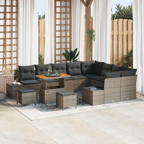 vidaXL Conjunto de Sof&aacute; de Jardim 12 pcs Cinzeto Rattan Sint&eacute;tico