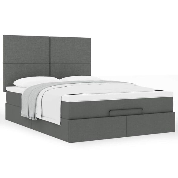 vidaXL Estrutura cama otomana colch&atilde;o 140x200cm tecido cinzento escuro