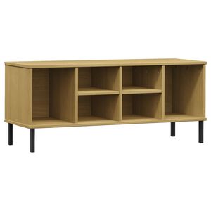 vidaXL Sapateira pernas metal 106x35x45cm madeira maci&ccedil;a OSLO castanho