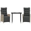 vidaXL 3 pcs conjunto de jantar p/ jardim c/ almofad&otilde;es cinzento claro