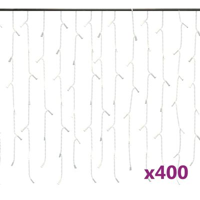 vidaXL Cortina luzes pingente gelo 10m 400 LED 8 funções branco quente