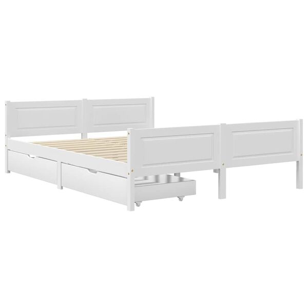 vidaXL Estrutura de cama com 2 gavetas 140x200 cm pinho maci&ccedil;o branco
