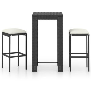 vidaXL 3 pcs conjunto bar de jardim com almofad&otilde;es vime PE preto