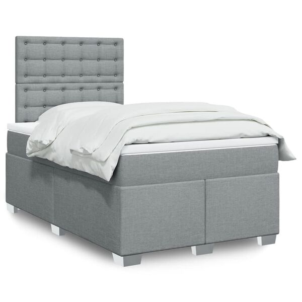 vidaXL Cama boxspring com colch&atilde;o 120x190 cm tecido cinzento-claro
