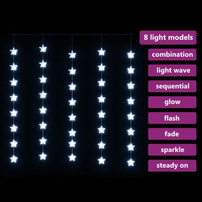 vidaXL Cortina iluminação c/ estrelas 200 LEDs 8 funções branco frio