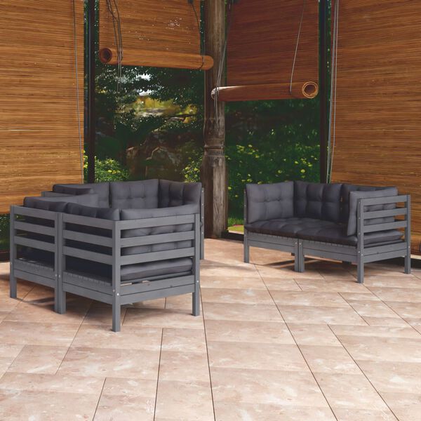 vidaXL 6 pcs conjunto lounge de jardim c/ almofadões pinho maciço