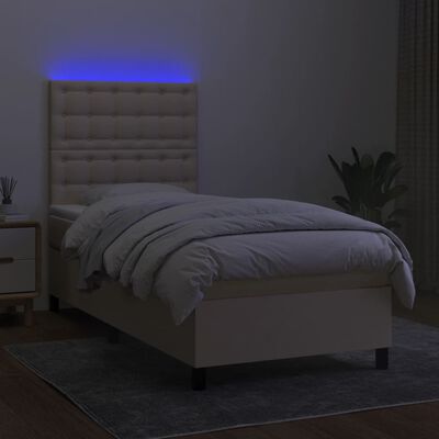 vidaXL Cama box spring c/ colchão e LED 100x200 cm tecido cor creme