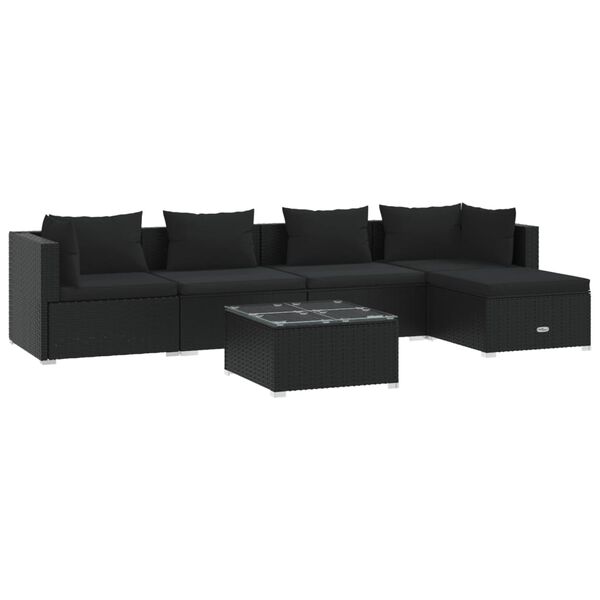 vidaXL 6 pcs conjunto lounge de jardim c/ almofad&otilde;es vime PE preto