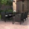 vidaXL 7 pcs conjunto jantar p/ jardim vime PE e vidro temperado preto