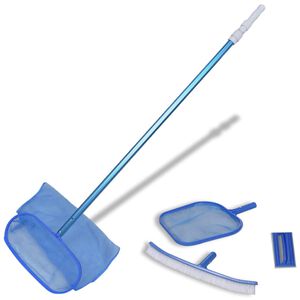 vidaXL Kit limpeza de piscina, 1 escova, 2 apanha folhas, uma esponja e uma vara telesc&oacute;pica