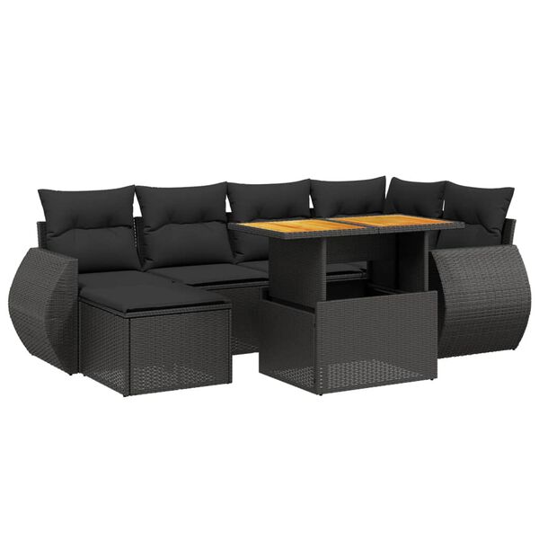 vidaXL 7 pcs conjunto de sof&aacute;s p/ jardim c/ almofad&otilde;es vime PE preto