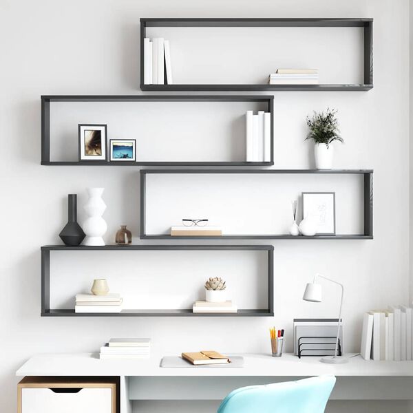 vidaXL Estantes de parede c&uacute;bicas 4pcs contr. 100x15x30cm cinza brilh.