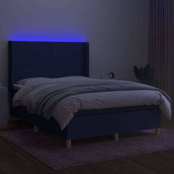 vidaXL Cama box spring c/ colch&atilde;o e LED 140x190 cm tecido azul