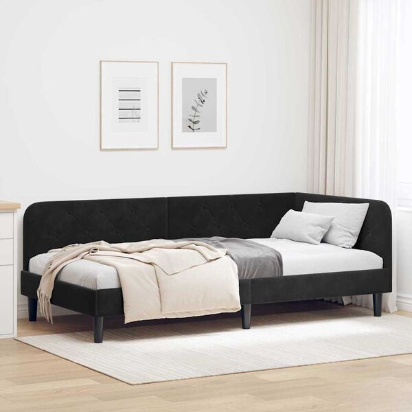 vidaXL Estrutura de Cama de Canto Preto 90 x 190 cm Veludo