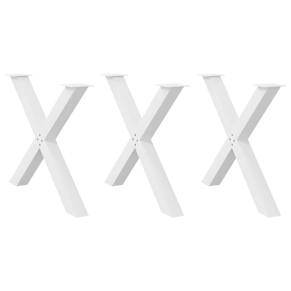 vidaXL P&eacute;s para mesa de jantar em formato de X, 3 pe&ccedil;as, branco, 90x (72-73) cm, a&ccedil;o