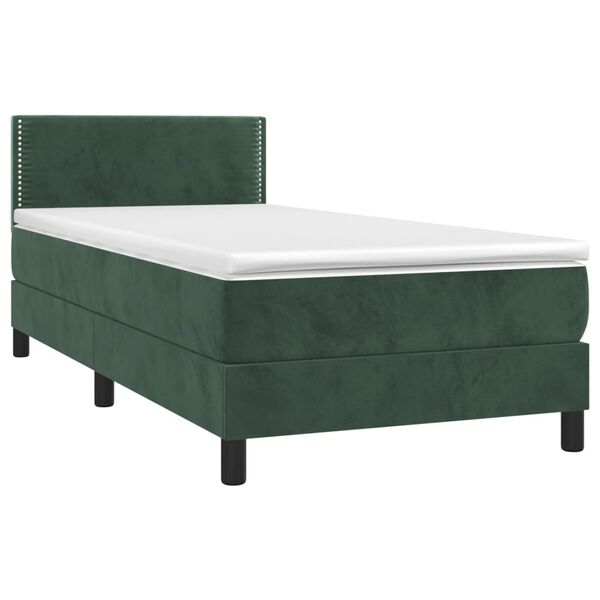 vidaXL Cama com molas/colchão 100x200 cm veludo verde-escuro
