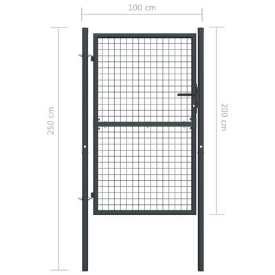 vidaXL Portão de jardim em rede aço galvanizado 100x250 cm cinzento