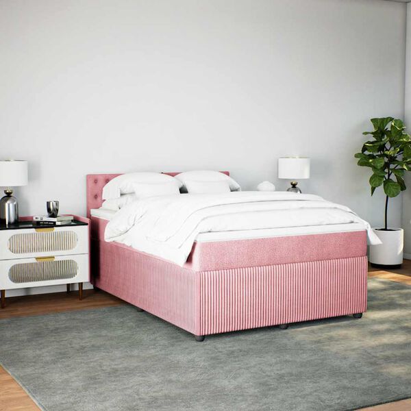 vidaXL Cama com molas/colch&atilde;o 140x190 cm veludo rosa