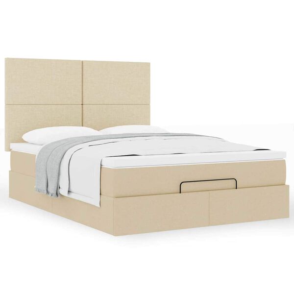 vidaXL Estrutura de cama otomana com creme de colch&atilde;o 140x190cm tecido