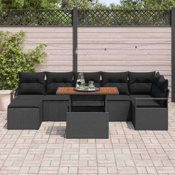 vidaXL Conjunto de Sof&aacute; de Jardim 8 pcs Preto Rattan Sint&eacute;tico