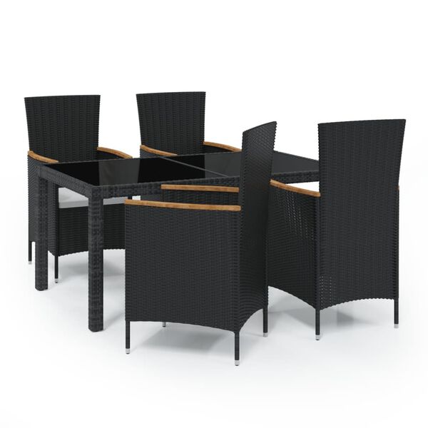 vidaXL 5 pcs conjunto jantar exterior com almofad&otilde;es vime PE preto