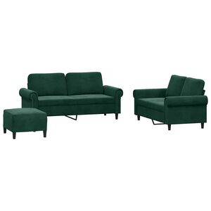 vidaXL 3 pcs conjunto de sof&aacute;s com almofad&otilde;es veludo verde-escuro
