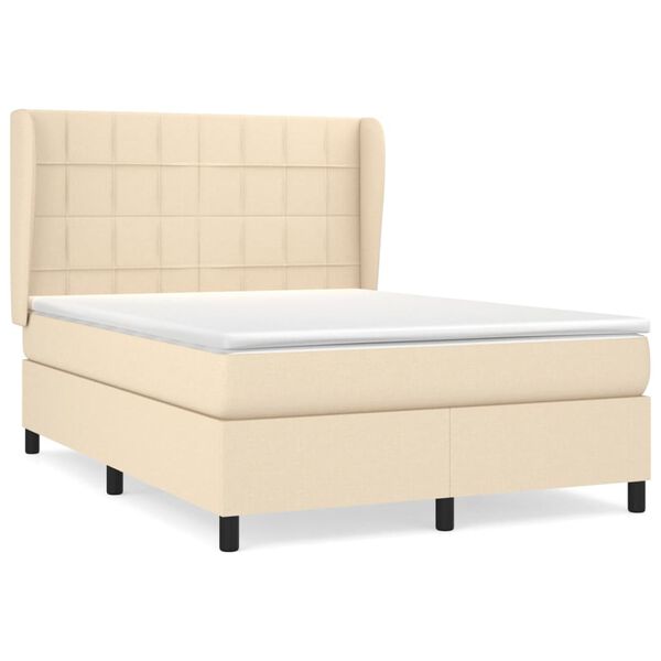 vidaXL Cama com molas/colch&atilde;o 140x190 cm tecido cor creme