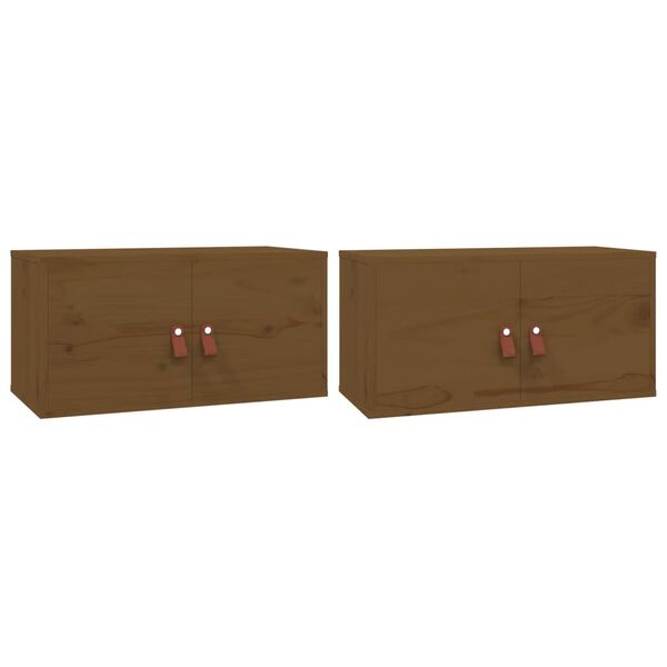 vidaXL Armários de parede 2 pcs 60x30x30 cm pinho maciço castanho-mel