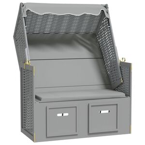 vidaXL Strandkorb com toldo vime PE e madeira maci&ccedil;a cinzento