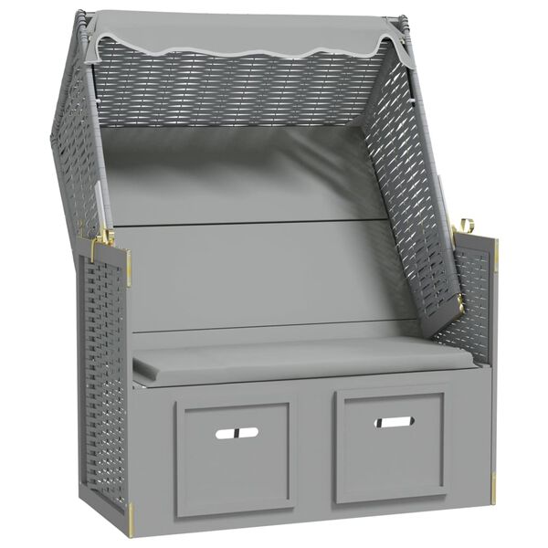 vidaXL Strandkorb com toldo vime PE e madeira maci&ccedil;a cinzento