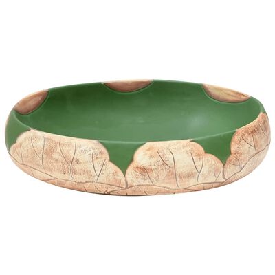 vidaXL Lavatório de bancada oval 59x40x15 cm cerâmica verde e castanho