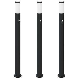 vidaXL Lumin&aacute;rias de balizamento com sensor, 3 unidades, 110 cm, a&ccedil;o inoxid&aacute;vel, IP44