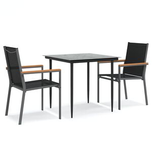 vidaXL 3 pcs conjunto de jantar para jardim textilene e a&ccedil;o preto