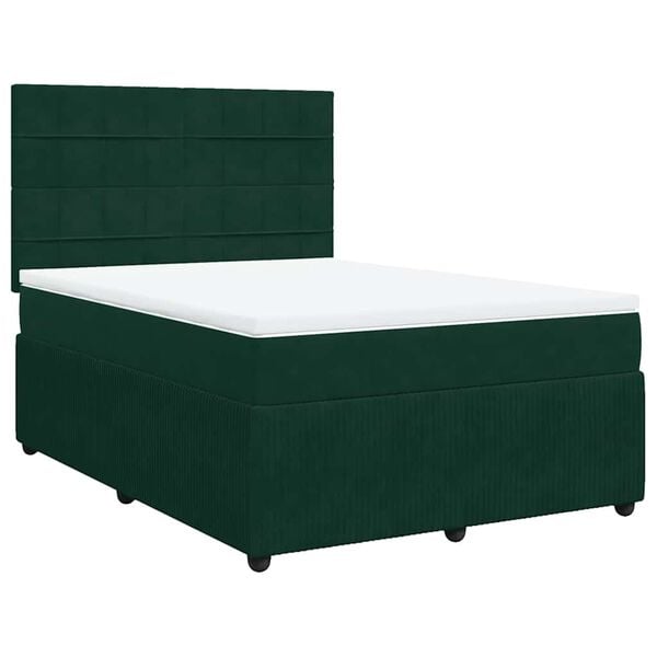 vidaXL Cama com molas/colch&atilde;o 160x200 cm veludo verde-escuro