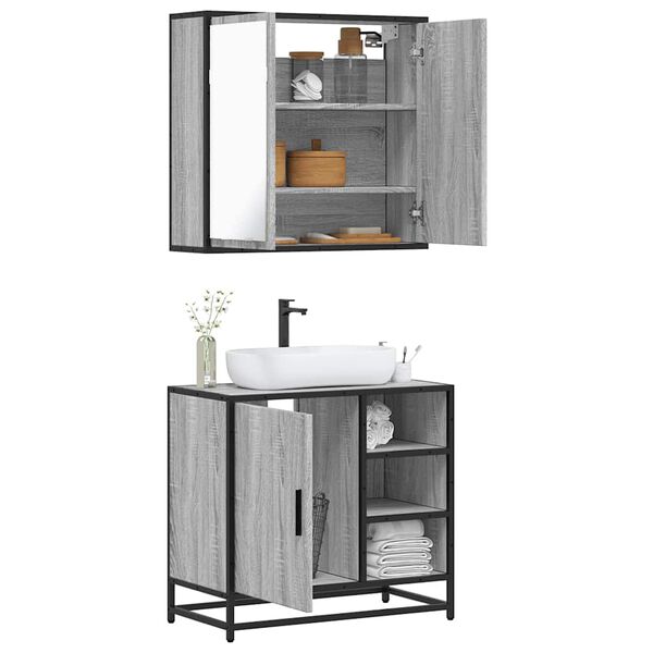 vidaXL 2 pcs conjunto móveis WC derivados de madeira sonoma cinza