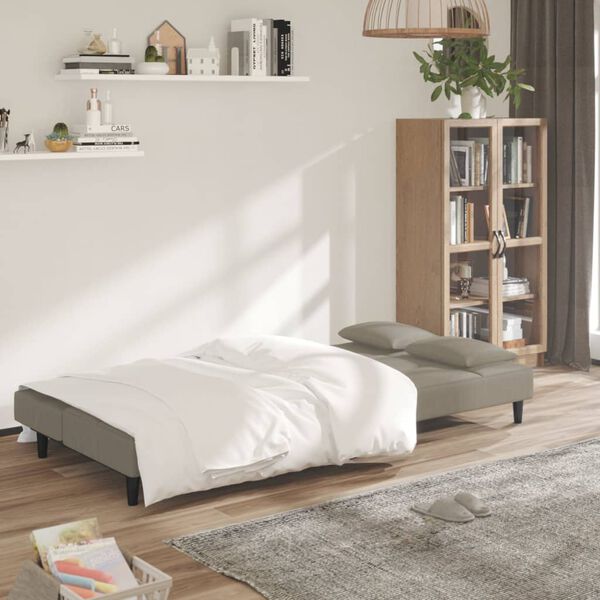 vidaXL Sofá-cama 2 lugares com duas almofadas veludo cinzento-claro