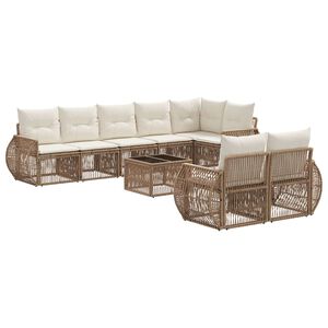 vidaXL Conjunto de Sof&aacute; de Jardim 9 unid. Bege e Branco Creme vime PE