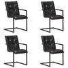 vidaXL Cadeiras de jantar cantilever 4 pcs couro genu&iacute;no preto