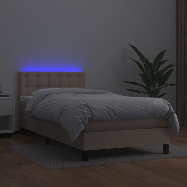 vidaXL Cama box spring c/ colch&atilde;o/LED 90x200cm couro artif. cappuccino