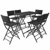 vidaXL 7 pcs conjunto de jantar dobr&aacute;vel jardim a&ccedil;o e vime PE preto
