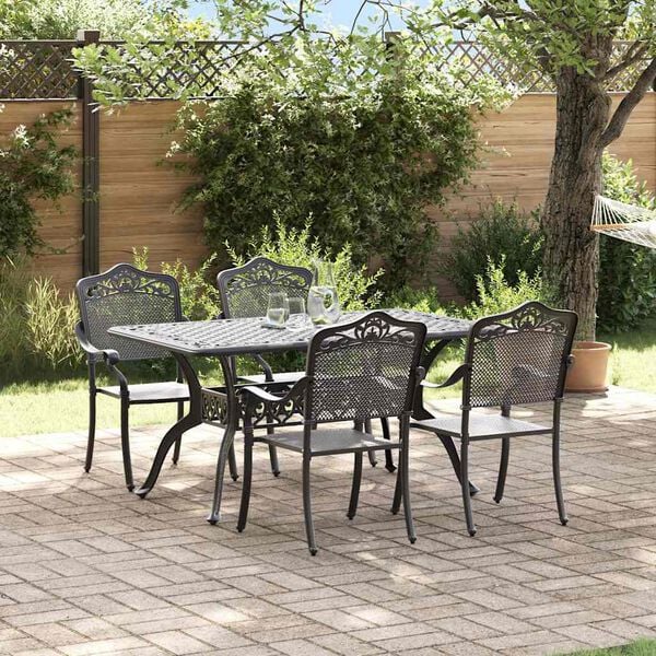 vidaXL Conjunto de Jantar para Jardim 5 pcs Preto Alum&iacute;nio