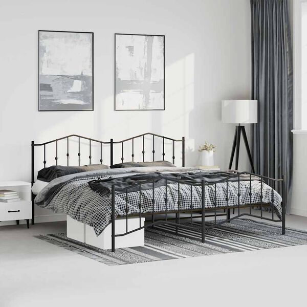 vidaXL Estrutura de cama com cabeceira e p&eacute;s 193x203 cm metal preto