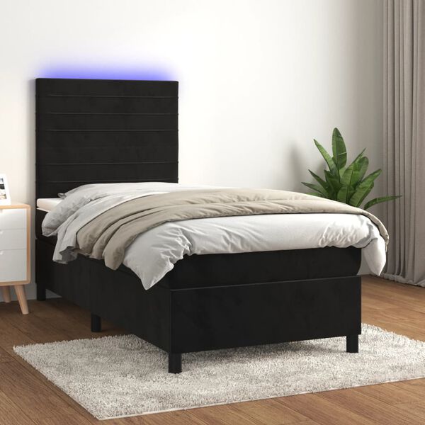 vidaXL Cama box spring c/ colch&atilde;o/LED 80x200 cm veludo preto