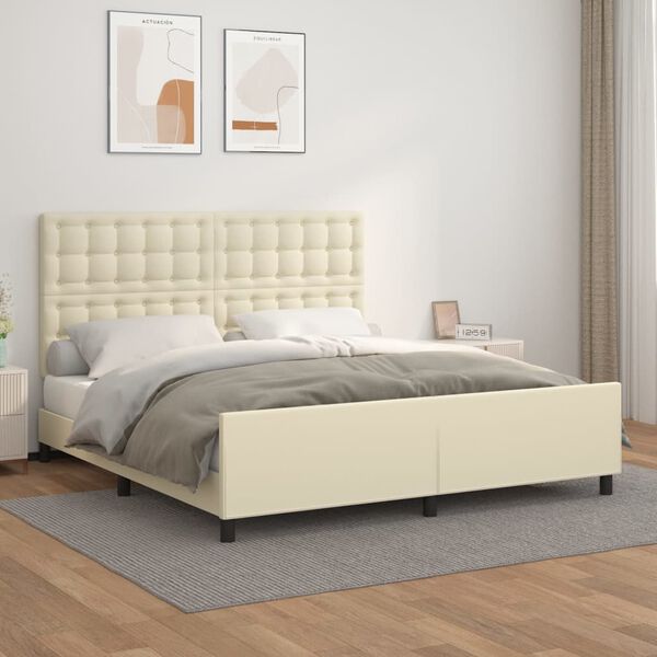 vidaXL Estrutura de cama c/ cabeceira couro artificial 160x200cm creme