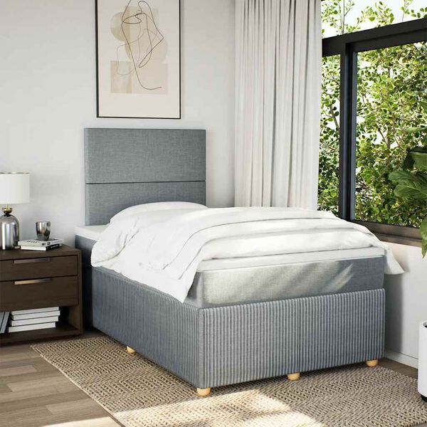 vidaXL Cama boxspring com colch&atilde;o 120x190 cm tecido cinzento-claro