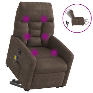 vidaXL Poltrona de massagens el&eacute;trica elevat&oacute;ria microfibra castanho
